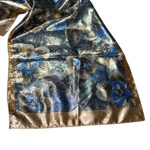 VTG Oscar De La Renta Scarf Metallic Shimmery Floral Italy Designer Old Money